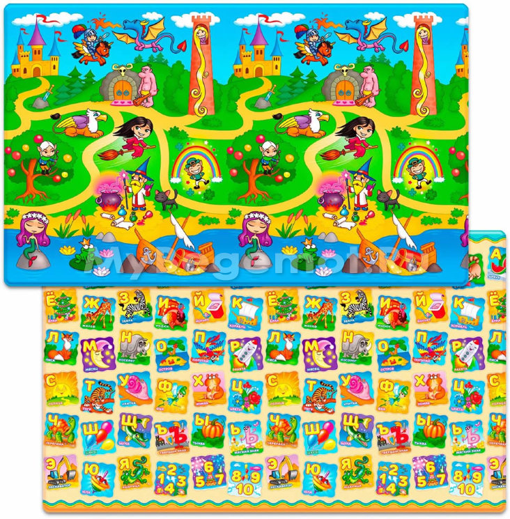 Коврик для ползания FunKids™ Big-12 «Мир Сказок / Азбука», двусторонний