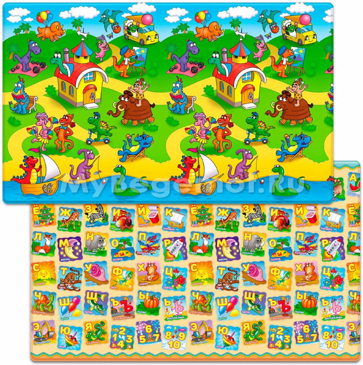 Коврик для ползания FunKids™ Big-15 «Страна Динозавров / Азбука», двусторонний.