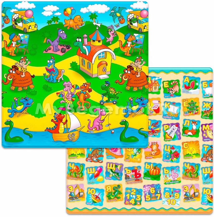 Коврик для ползания FunKids™ Small-15 «Страна Динозавров / Азбука», двусторонний.